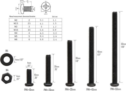 LBY 1200pcs M2 Machine Screws(Truss Head), Phillips Pan Head Bolts Nuts Flat Washers, Carbon Steel, Blackening in Saudi Arabia