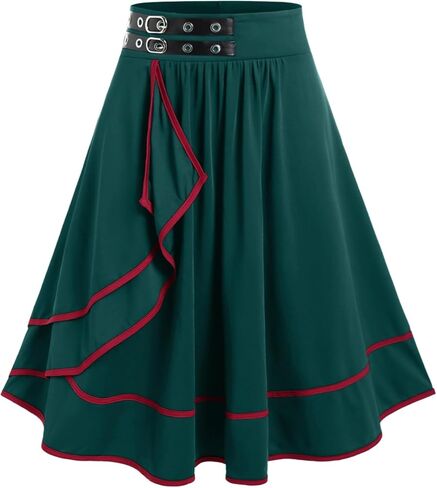 Rosegal Women's Plus Size Gothic Mini Skirt Tarning Bucked Midi High Weist Skirt A-Line Skirt in Kuwait