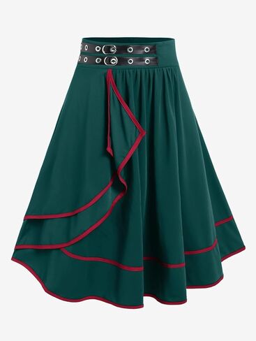 Rosegal Women's Plus Size Gothic Mini Skirt Tarning Bucked Midi High Weist Skirt A-Line Skirt in Kuwait