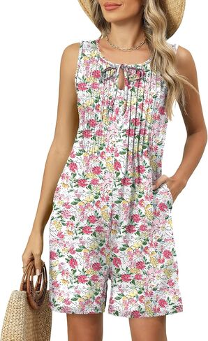 IECCP Womens Rompers 2025 Summer Trendy Pleated Jumpsuit Casual Loose Shorts Overall Sleeveless Outfits with Pockets in Saudi Arabia