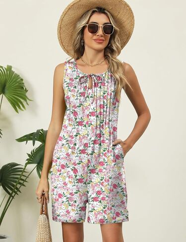 IECCP Womens Rompers 2025 Summer Trendy Pleated Jumpsuit Casual Loose Shorts Overall Sleeveless Outfits with Pockets in Saudi Arabia