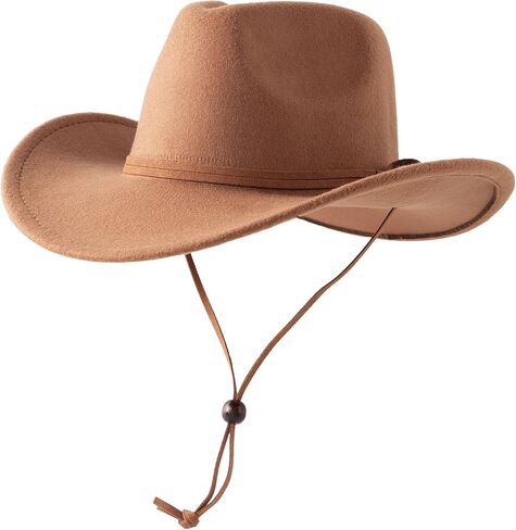 Jastore Kids Boys Girls Wide Brim Western Cowboy Cowgirl Hat with Wind Lanyard Vintage Jazz Felt Fedora Hat in Kuwait