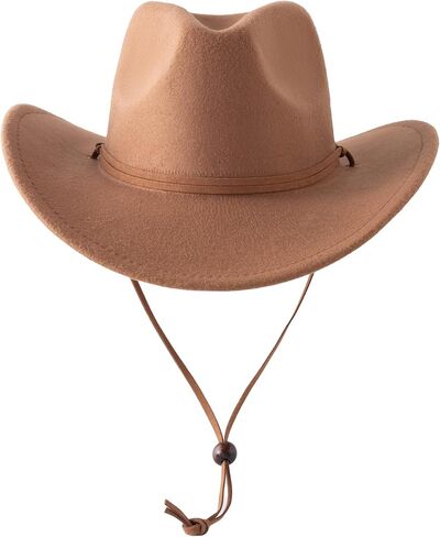 Jastore Kids Boys Girls Wide Brim Western Cowboy Cowgirl Hat with Wind Lanyard Vintage Jazz Felt Fedora Hat in Kuwait
