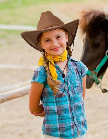 Jastore Kids Boys Girls Wide Brim Western Cowboy Cowgirl Hat with Wind Lanyard Vintage Jazz Felt Fedora Hat in Kuwait