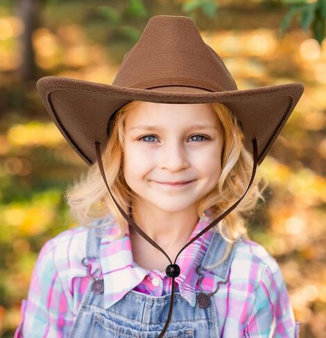 Jastore Kids Boys Girls Wide Brim Western Cowboy Cowgirl Hat with Wind Lanyard Vintage Jazz Felt Fedora Hat in Kuwait