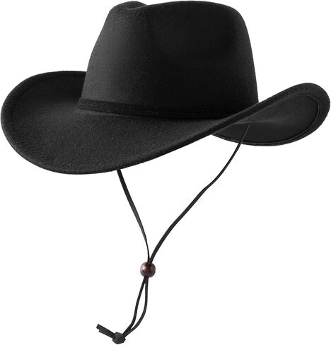 Jastore Kids Boys Girls Wide Brim Western Cowboy Cowgirl Hat with Wind Lanyard Vintage Jazz Felt Fedora Hat in Kuwait