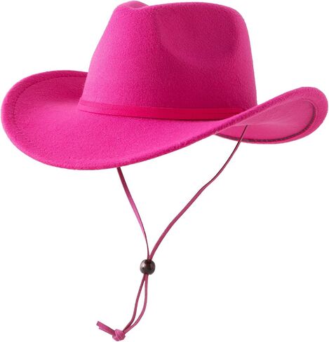 Jastore Kids Boys Girls Wide Brim Western Cowboy Cowgirl Hat with Wind Lanyard Vintage Jazz Felt Fedora Hat in Saudi Arabia