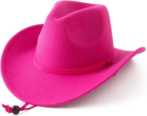Jastore Kids Boys Girls Wide Brim Western Cowboy Cowgirl Hat with Wind Lanyard Vintage Jazz Felt Fedora Hat in Saudi Arabia