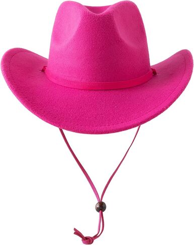 Jastore Kids Boys Girls Wide Brim Western Cowboy Cowgirl Hat with Wind Lanyard Vintage Jazz Felt Fedora Hat in Saudi Arabia