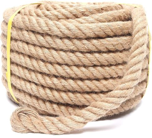 Rope 3/4 Inch 50 Feet Jute Rope, Heavy Duty Jute Rope,Natural Hemp Rope, Twisted Hemp Rope for Crafts, Gardening, Bundling,Hammock, Nautical, Tug of War, Railings, Home Decorating in Kuwait