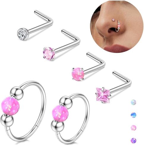 حلقات الأنف في فلوريدويكو 6pcs للنساء 8 ملم و 10 ملم من الصلب الجراحي ، حلقة الأنف على شكل حلقات الأنف على شكل ، ترصيع خواصة خالدة in Saudi Arabia