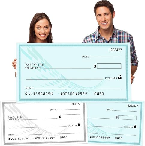 شيك عملاق قابل لإعادة الاستخدام - كبير الحجم مقاس 30 × 16 بوصة لجائزة لوحة المسح الجاف، شيك مزيف، شيك كبير مبتكر، تبرعات، جمع تبرعات، شيك يانصيب خيري، شيك الفائزين بالمكافأة قطعتين in Saudi Arabia