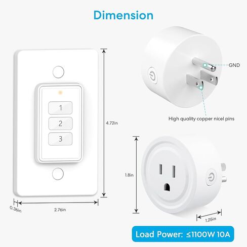 LoraTap Mini Wireless Remote Control Outlet Plug Adapter (2 Pack) with Remote, 2 Channel Wall Switch, 656ft Control Range for Indoor Lamps and Home Appliances, No Hub Required, 10A/1100W, White in Saudi Arabia