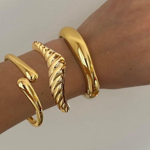 Chunky Gold Bangles Bracelets for Women Gold Cuff Bracelet Set Waterproof Non Tarnish Stack Bracelet for Women Gifts in Kuwait