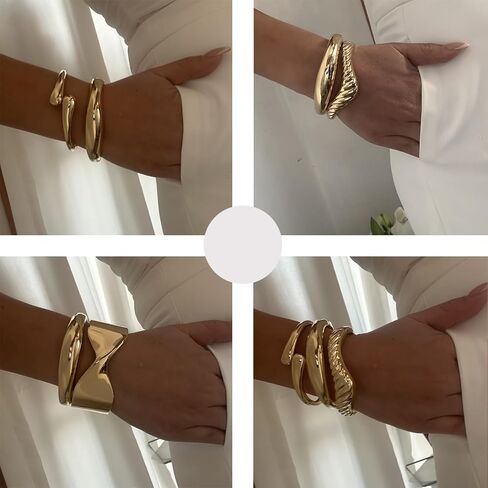 Chunky Gold Bangles Bracelets for Women Gold Cuff Bracelet Set Waterproof Non Tarnish Stack Bracelet for Women Gifts in Kuwait