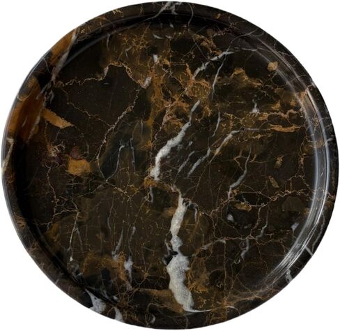 Natural Marble Stone Carving 7.9 inches Round Small Tray Jewelry Trinkets Sundries Storage Dish (Black Brown) in Saudi Arabia
