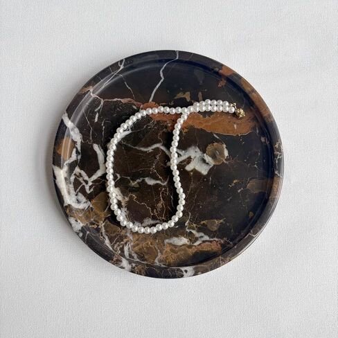 Natural Marble Stone Carving 7.9 inches Round Small Tray Jewelry Trinkets Sundries Storage Dish (Black Brown) in Saudi Arabia