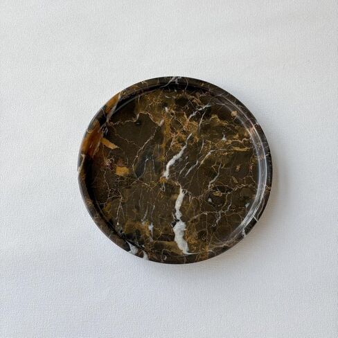 Natural Marble Stone Carving 7.9 inches Round Small Tray Jewelry Trinkets Sundries Storage Dish (Black Brown) in Saudi Arabia
