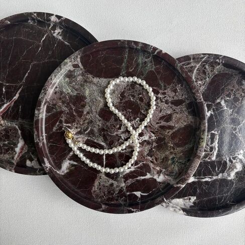 Natural Marble Stone Carving 7.9 inches Round Small Tray Jewelry Trinkets Sundries Storage Dish (Black Brown) in Saudi Arabia