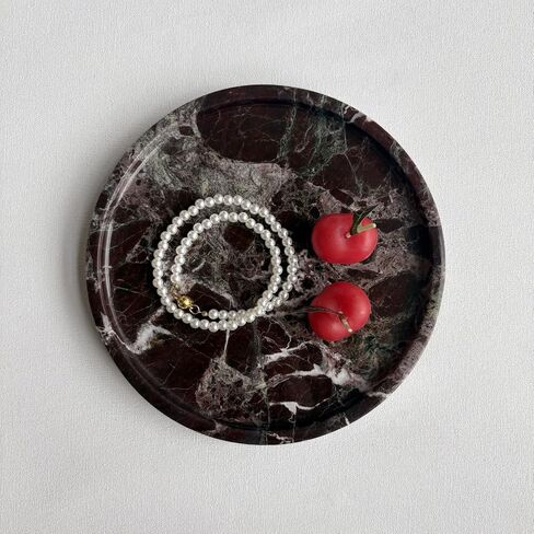 Natural Marble Stone Carving 7.9 inches Round Small Tray Jewelry Trinkets Sundries Storage Dish (Black Brown) in Saudi Arabia