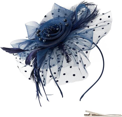 ASIJUNTYECHO Mardi Gras Fascinator Hat for Women, Headband With Flower Mesh Feathers, Hair Clip in Saudi Arabia