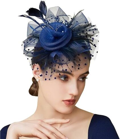 ASIJUNTYECHO Mardi Gras Fascinator Hat for Women, Headband With Flower Mesh Feathers, Hair Clip in Saudi Arabia
