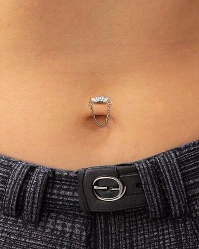 COCHARM 14G Belly Button Rings Dangle, Lotus Belly Navel Rings for Women, Threadless Push in Belly Navel Piercing Jewelry in Saudi Arabia