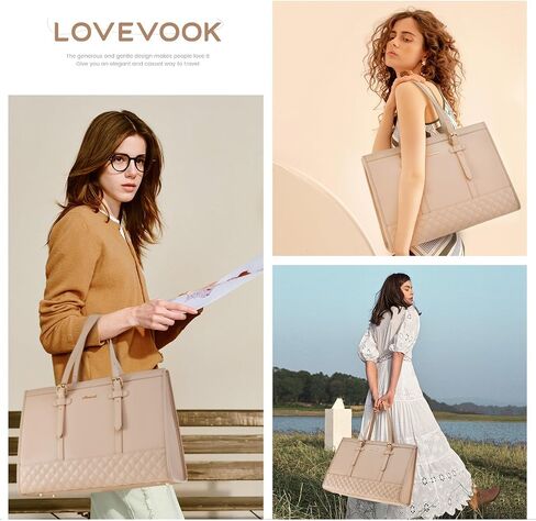 LOVEVOOK حقيبة كمبيوتر محمول للنساء، 15.6 بوصة حقيبة كمبيوتر محمول مقاومة للماء من جلد البولي يوريثان، حقائب عمل لمكتب العمل، محفظة كمبيوتر محمول ذات سعة كبيرة، حقيبة عمل احترافية باللون الأسود in Saudi Arabia