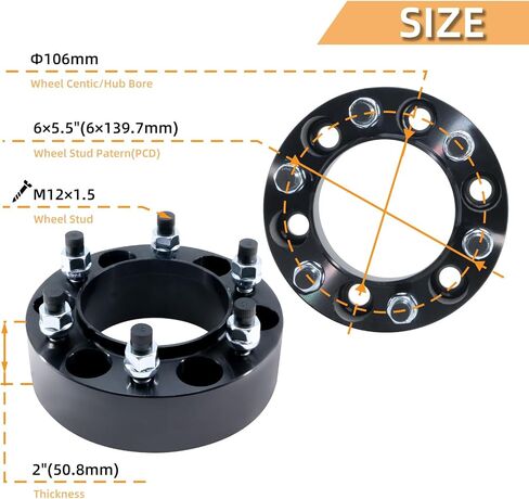 2.0" 6x5.5 Wheel Spacers M12x1.5 Hub Bore 106mm 32mm Hub Centric, Fit for 1996-2024 Toyato 4Runner, 2002-2024 Tacoma, 2002-2006 Tundra, 2007-2014 FJ Cruiser, 2001-2007 Sequoia, 03-23 Lexus GX460 470 in Saudi Arabia