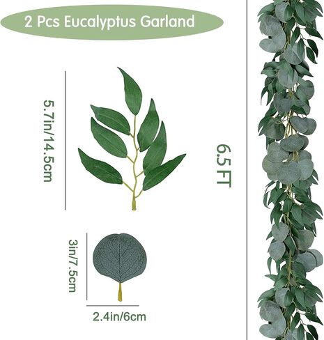 2 Pack Artificial Eucalyptus Garland 6.5 Feet Faux Greenery Garland for Wedding Mantle Table Runner Baby Shower Decor in Saudi Arabia