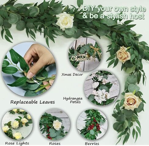 2 Pack Artificial Eucalyptus Garland 6.5 Feet Faux Greenery Garland for Wedding Mantle Table Runner Baby Shower Decor in Saudi Arabia