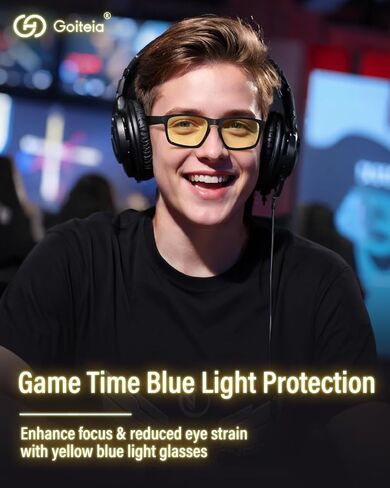 Goiteia Yellow Gaming Blue Light Glasses for Men, Computer Glasses for Long Hours of Gaming, No Eye Strain&Blurry in Kuwait