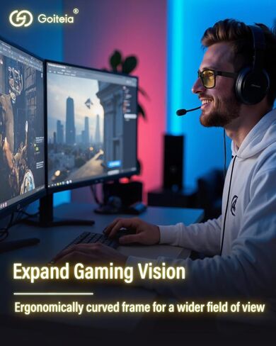 Goiteia Yellow Gaming Blue Light Glasses for Men, Computer Glasses for Long Hours of Gaming, No Eye Strain&Blurry in Kuwait