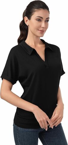 AmélieBoutik Women Polo Shirts Short Sleeve 2025 V Neck Business Dressy Casual Tops Summer Collared Trendy Tees in Saudi Arabia