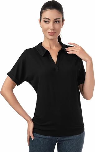 AmélieBoutik Women Polo Shirts Short Sleeve 2025 V Neck Business Dressy Casual Tops Summer Collared Trendy Tees in Saudi Arabia