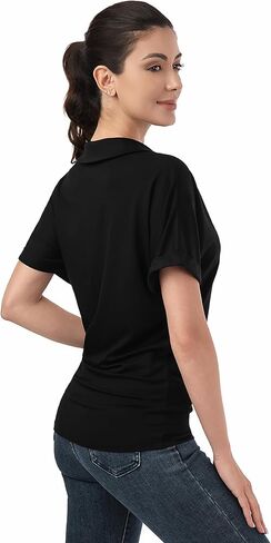 AmélieBoutik Women Polo Shirts Short Sleeve 2025 V Neck Business Dressy Casual Tops Summer Collared Trendy Tees in Saudi Arabia