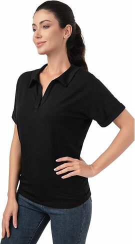 AmélieBoutik Women Polo Shirts Short Sleeve 2025 V Neck Business Dressy Casual Tops Summer Collared Trendy Tees in Saudi Arabia