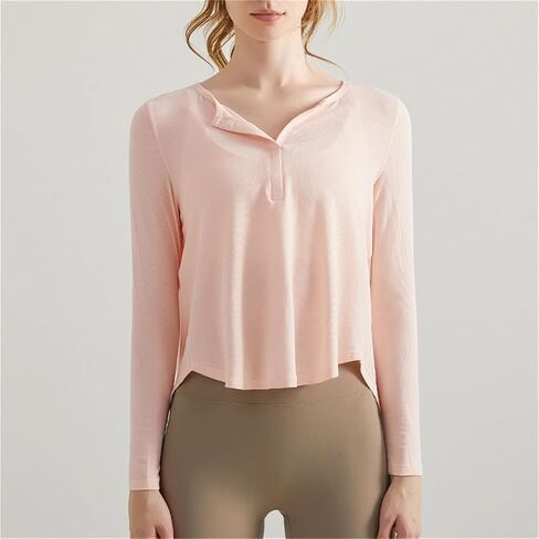 Long Sleeve Workout Shirts for Women V Neck Elastic Oversize Pullover Yoga Gym Tops Quick Dry Hiking Athletic Running Shirts in Kuwait