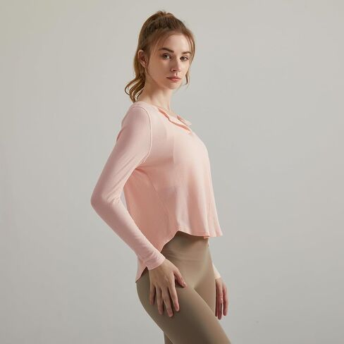 Long Sleeve Workout Shirts for Women V Neck Elastic Oversize Pullover Yoga Gym Tops Quick Dry Hiking Athletic Running Shirts in Kuwait