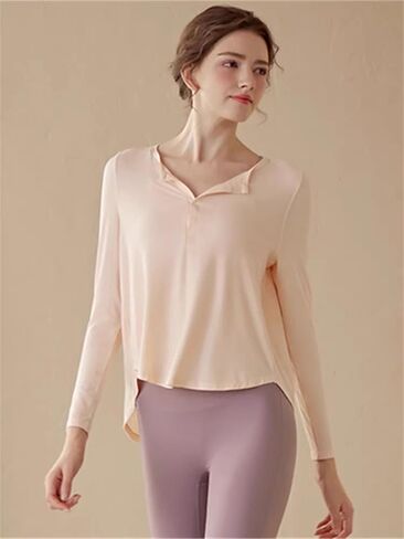 Long Sleeve Workout Shirts for Women V Neck Elastic Oversize Pullover Yoga Gym Tops Quick Dry Hiking Athletic Running Shirts in Kuwait