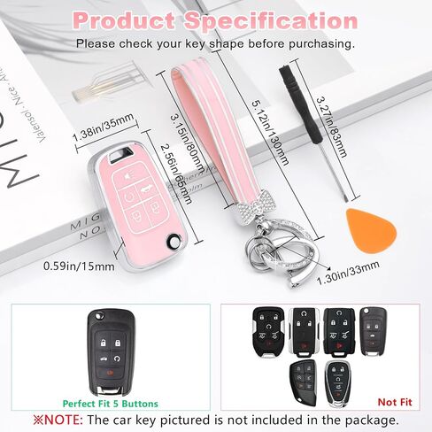 PIFOOG Key Fob Cover for Chevy 5 Button Malibu Equinox Camaro Cruze Trax Impala Sonic Pink Car Keys Case Shell Protector Bling Keychain Full Cover Accessories Cute Girly Women TPU in Kuwait