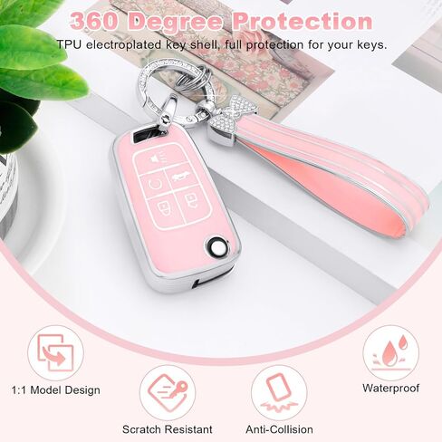 PIFOOG Key Fob Cover for Chevy 5 Button Malibu Equinox Camaro Cruze Trax Impala Sonic Pink Car Keys Case Shell Protector Bling Keychain Full Cover Accessories Cute Girly Women TPU in Kuwait