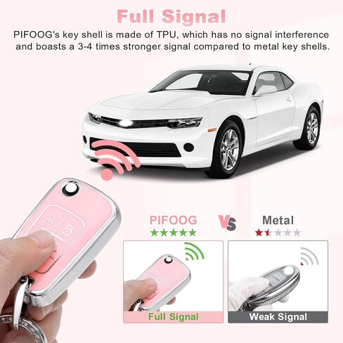 PIFOOG Key Fob Cover for Chevy 5 Button Malibu Equinox Camaro Cruze Trax Impala Sonic Pink Car Keys Case Shell Protector Bling Keychain Full Cover Accessories Cute Girly Women TPU in Kuwait