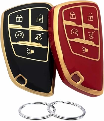 غطاء مفتاح TPU متوافق مع تشيفي شيفروليه كورفيت سوبربان تاهو الاعتدال اجتياز GMC Acadia Yukon Buick Devision (5 أزرار) 2021-2025 (أسود/أحمر) in Kuwait