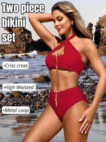 مجموعات Halter Bikini ، صفيق عالي الخصر ، مثيرتين من قطعتين للسيدات للنساء بدلة الاستحمام in Kuwait