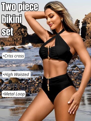 مجموعات Halter Bikini ، صفيق عالي الخصر ، مثيرتين من قطعتين للسيدات للنساء بدلة الاستحمام in Kuwait