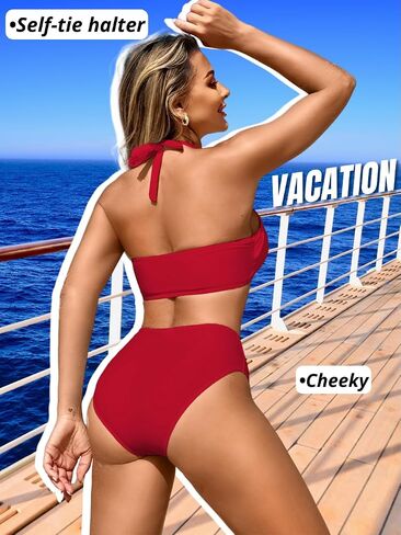 مجموعات Halter Bikini ، صفيق عالي الخصر ، مثيرتين من قطعتين للسيدات للنساء بدلة الاستحمام in Kuwait