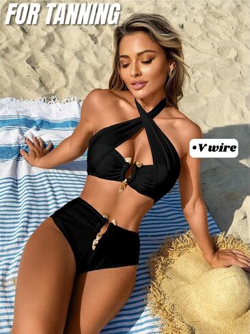 مجموعات Halter Bikini ، صفيق عالي الخصر ، مثيرتين من قطعتين للسيدات للنساء بدلة الاستحمام in Kuwait