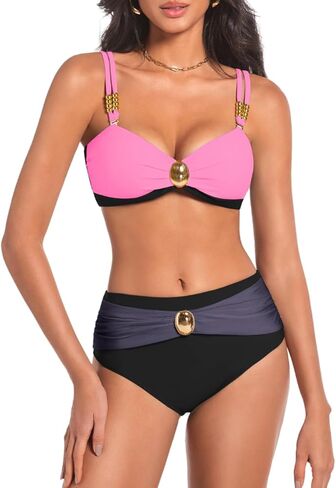 بلوك بلوك البيكينيات المزيج ، ومجموعات بيكيني صفيق عالية الخصر ، والسباحة باندو للنساء إجازة الشاطئ in Kuwait