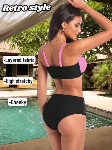 بلوك بلوك البيكينيات المزيج ، ومجموعات بيكيني صفيق عالية الخصر ، والسباحة باندو للنساء إجازة الشاطئ in Kuwait